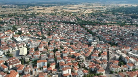 Aerial panoramic view over Kozani city, Greece Stockbeeldmateriaal 165085331