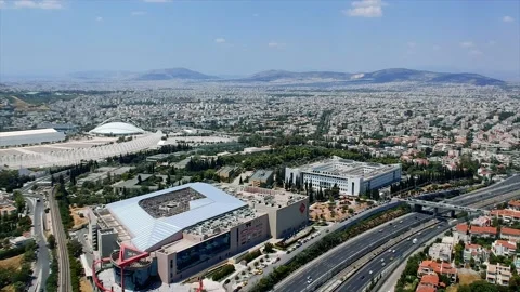 Aerial panoramic view over Marousi area and the mega Mall of Athens, Greece 스톡 동영상 135281112