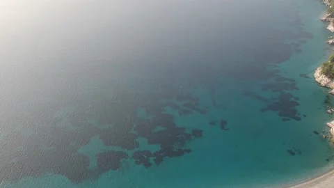 Aerial panoramic view over Milia beach in Skopelos island, against a cloudy s 스톡 동영상 165190877
