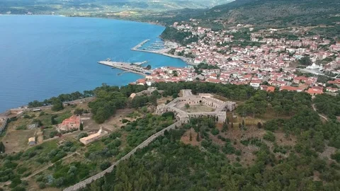 Aerial panoramic view over Pilos city in Messenia, Greece Stock Footage 134559017