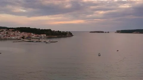 Aerial panoramic view over Pilos city in Messenia, Greece Stock Footage 134564573