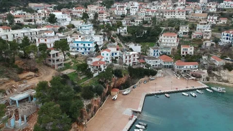 Aerial panoramic view over Votsi Beach in Alonnisos island, Sporades, Magnesi 스톡 동영상 166011779