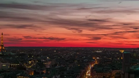 Aerial panoramic view of Paris Eiffel Tower and Paris city traffic at dusk 스톡 동영상 199671149