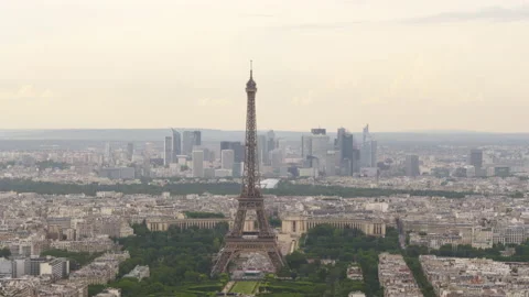 Aerial  panoramic view of Paris,France with Eiffel Tower from Montparnasse Tour  Stock Footage 237925082