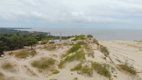 Aerial panoramic view of the Parnidis Dune in Nida, Curonian Spit, Lithuania Stock Footage 321755153