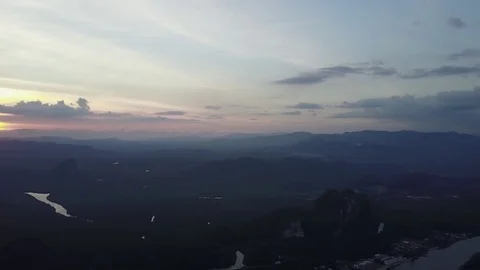 Aerial panoramic view Phang Nga Bay National Park (Ao Phangnga) at sunset Stock Footage 72240271