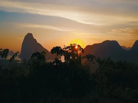 Aerial Panoramic View: Phang Nga Bay at sunrise, PhangNga Bay Stock Footage 77340853