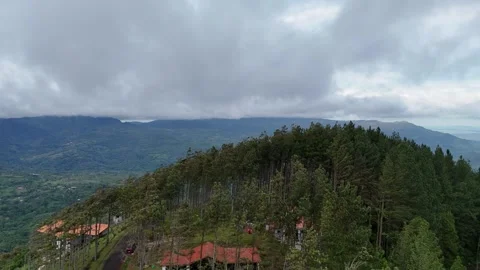 Aerial panoramic view of pine covered mountains in Altos del Maria, Panama Stock Footage 343904057