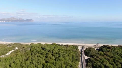 Aerial panoramic view of the Playa De Muro  Beach Stock Footage 207706850