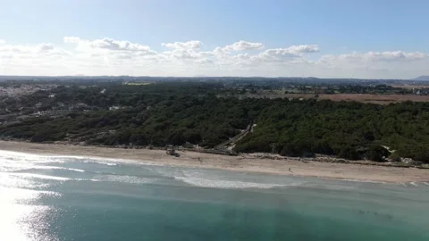 Aerial panoramic view of the Playa De Muro  Beach Stock Footage 207706887