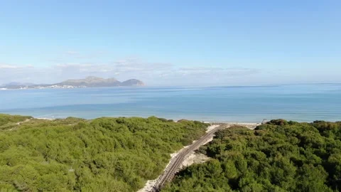 Aerial panoramic view of the Playa De Muro  Beach Stock Footage 207706977