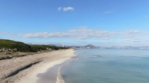 Aerial panoramic view of the Playa De Muro  Beach Stock Footage 207707164
