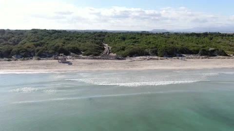Aerial panoramic view of the Playa De Muro  Beach Stock Footage 207707261
