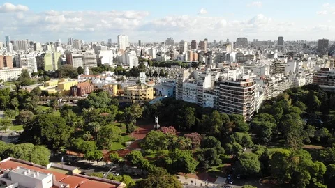 Aerial panoramic view of Plaza Mitre in Recoleta neighborhood, Buenos Aires Stock Footage 126574643