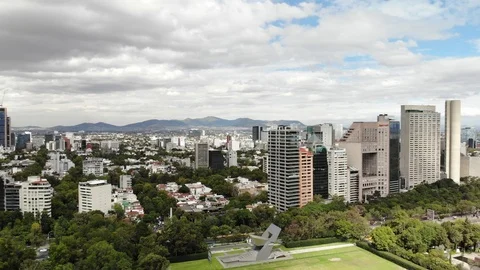 Aerial panoramic view of Polanco Skyline and the Monumental Flag in Campo Marte. Stock Footage 120107055