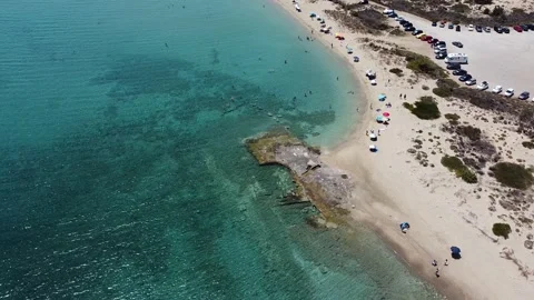 Aerial panoramic view of Pounda beach near Elafonisos island in Greece Stock Footage 144390461