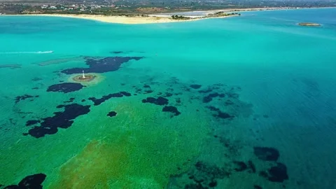 Aerial panoramic view of Pounda beach near Elafonisos island in Greece Stock Footage 196127099