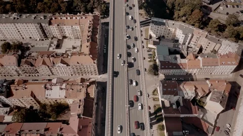Aerial panoramic view of Prague Bridge during summer Stock Footage 137114495