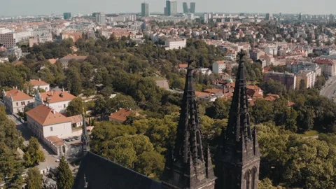 Aerial panoramic view of Prague Castle during summer Stock Footage