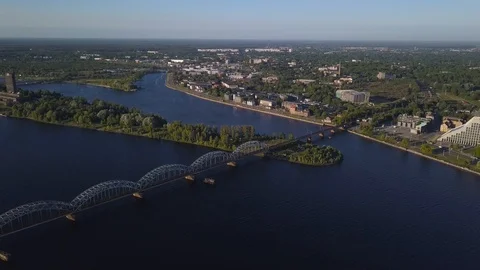 Aerial panoramic view on Riga bridges Video stock 90788341