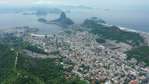 Aerial panoramic view of Rio de Janeiro city, famous Sugarloaf Mountain, Brazil Video stock 104923626