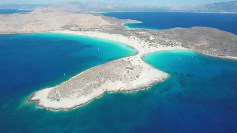 Aerial panoramic view of sand peninsula and turquoise sea in Greece Stock Footage 337046980