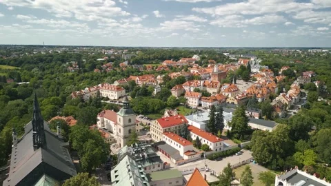 Aerial panoramic view of Sandomierz Old Town in Poland with colorful histor.. Stock Footage 311759568