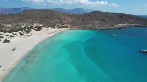 Aerial panoramic view of sheltered bay with sailboats in Greece Stock Footage 337046247
