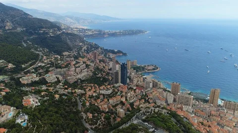 Aerial panoramic view of skyline of Monte Carlo, landscape of Monaco, Europe Stock Footage 95897755