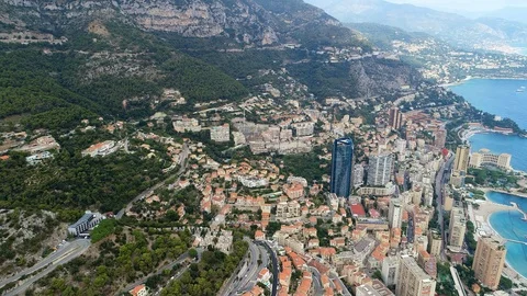 Aerial panoramic view of skyline of Monte Carlo, landscape of Monaco, Europe Stockbeeldmateriaal 95899155