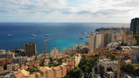 Aerial panoramic view of skyline of Monte Carlo, landscape of Monaco, Europe Stock Footage 95901657