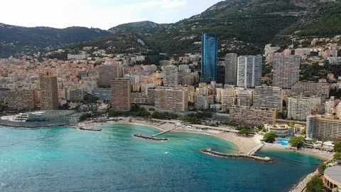 Aerial panoramic view of skyline of Monte Carlo, landscape of Monaco, Europe Stock Footage