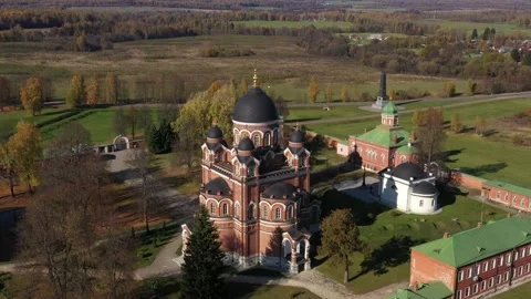 Aerial Panoramic View Of The Spaso-Borodinsky Monastery Stock Footage 163812730
