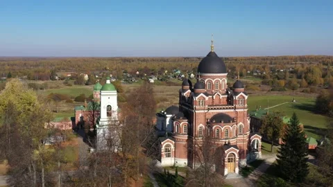 Aerial Panoramic View Of The Spaso-Borodinsky Monastery, Borodino field Stock Footage 163812764