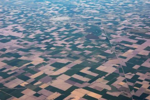 Aerial panoramic view of the square fields pattern Stock Photos