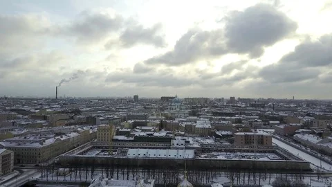 Aerial Panoramic View: St. Nicholas Naval Cathedral panorama in snow, SPb Stock Footage 71128202