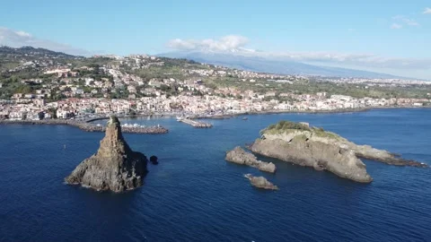 Aerial Panoramic view of the stacks of Acitrezza Stock Footage 167805817