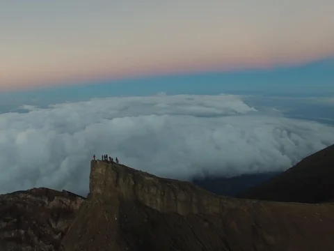 Aerial panoramic view of sunrise at the top of Agung volcano in Bali, Indonesia Stock Footage 80582931