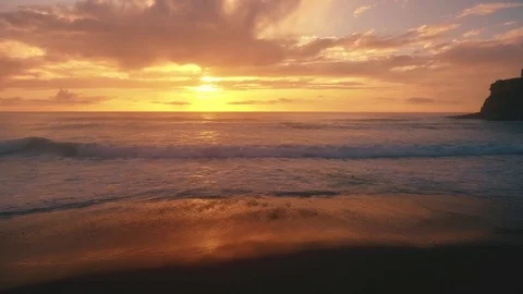 Aerial panoramic view of sunset over atlantic ocean Video stock 80278771