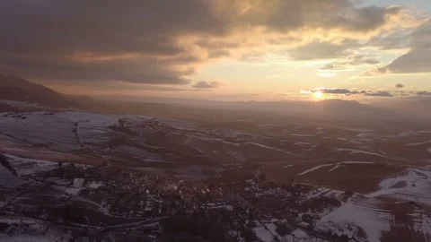 Aerial panoramic view of sunset over rural country Stock Footage 85572414