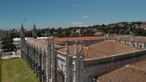Aerial panoramic view top of Jeronimos Monastery in Lisbon Video stock 106664883