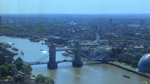 Aerial panoramic view of Tower Bridge and the river Thames in London Stock Footage 321685839