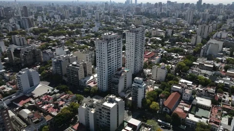 Aerial panoramic view of two towers in Buenos Aires City Stock Footage 153640729