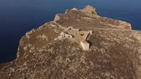 Aerial panoramic view of upper Monemvasia fortified town in Greece Stock Footage 144445657