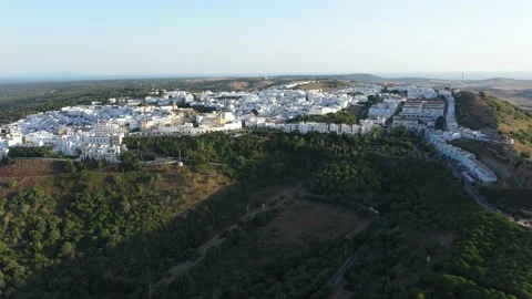 Aerial panoramic view Vejer de la Frontera and the town streets Stock Footage 144632695