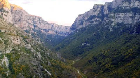 Aerial panoramic view of  Vikos gorge in the Zagoria, Pindus, Greece Stock Footage 135665976