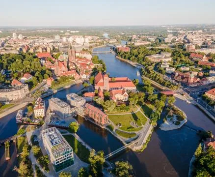 Aerial panoramic view of Wroclaw city old town Stock-Fotos