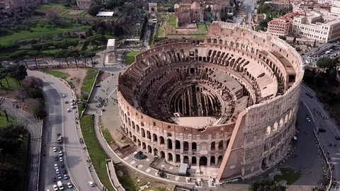Aerial Panoramic Views of Colloseum in Historic Rome, Italy Stock Footage