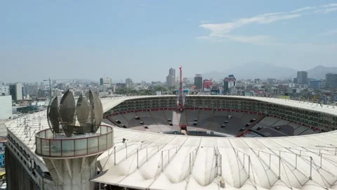 Aerial Parallax of large and empty Estadio Nacional of Peru in the city of Lima Stock-Footage 317674971
