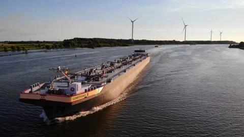 Aerial Parallax View From Forward Bow Of Somtrans X Inland Tanker Stock-Footage 201875388